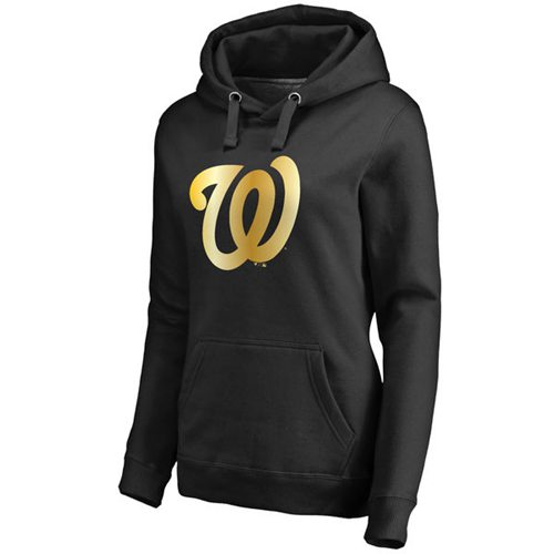 Women's Washington Nationals Gold Collection Pullover Hoodie Black - Click Image to Close